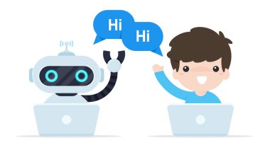 Bot sohbeti, merhaba de. Müşterilerle çevrimiçi konuşmaya programlanmış robotlar..