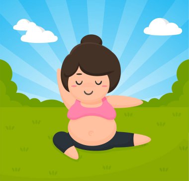 Yoga sağlık içindir. Vektör çizgi filmi hamile kadınlar rahatlamak için yoga yapıyor..
