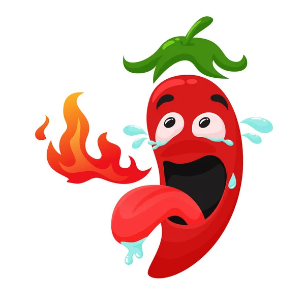 Cartoon chili dat is zo pittig dat tranen stromen Voelde als een brandend vuur — Stockfoto