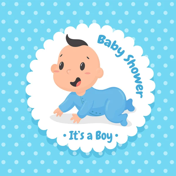 Projeto do chuveiro do bebê. O menino rastejou feliz e a mensagem Chuveiro de bebê . — Fotografia de Stock