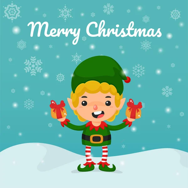 Christmas cartoon vector. Elves and gift boxes in hand to give away children on Christmas.