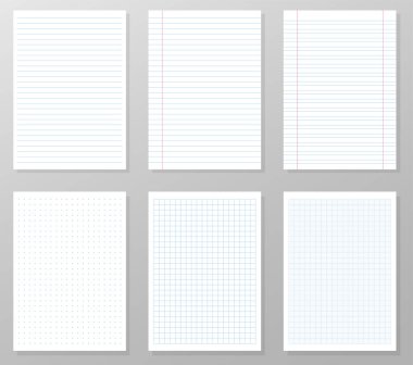Not defteri kağıdı. Metin yazmak için satırlar ve tasarım çalışması için kılavuz satırlar.