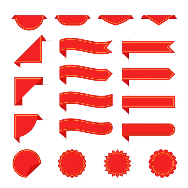 Conjunto de pancartas de cinta roja vectorial. Cinta roja plana para la promoción, etiqueta de descuento en las ventas de productos. — Archivo Imágenes Vectoriales