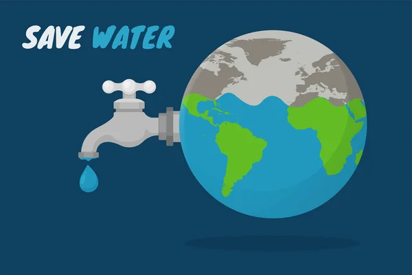 Dia mundial da água. A torneira que se abre após o conceito de economia de água do globo . —  Vetores de Stock
