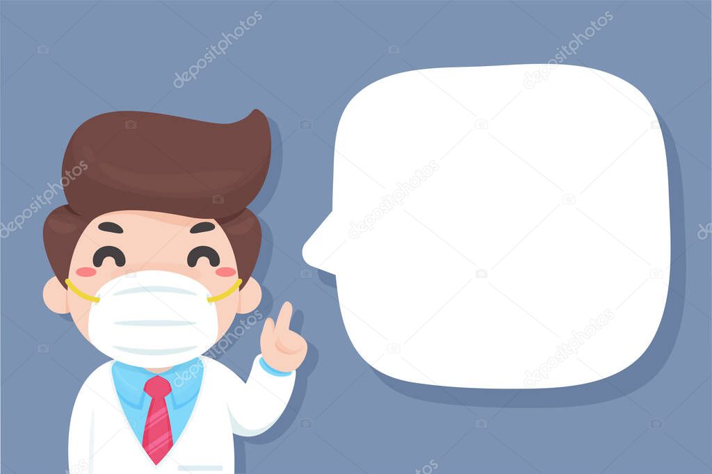 Vector cartoon doctor raised his hand up Teach you how to wear a dust mask to prevent PM2.5 dust.