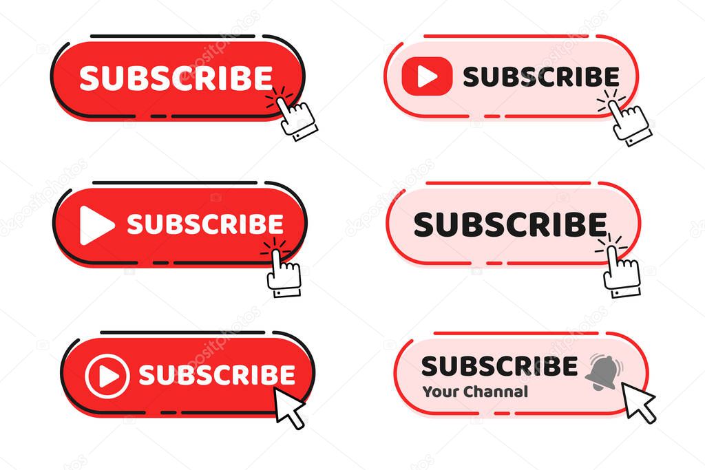 A hand mouse cursor is clicking on the subscribe button on Youtube to track the content on your video.