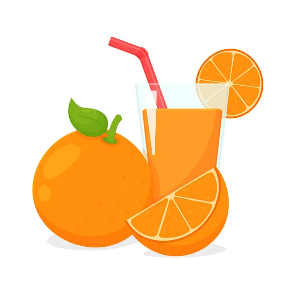 Orang fruit. Sinaasappelen doormidden gesneden en vervolgens geperst sinaasappelsap geïsoleerd op witte ondergrond. — Stockvector