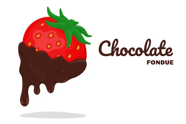 Vector de fresa Sumérgete en una fondue de chocolate. Fondue de chocolate es una comida dulce popular . — Archivo Imágenes Vectoriales