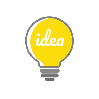 Ampul simgesi. Sarı ampul yaratıcılığı ve yeniliği sembolize eder. Beyaz arkaplanda izole