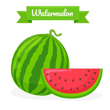 Kırmızı karpuz vektörü. Karpuz taze hissetmeni sağlayan bir meyvedir. Ve yazın yemek için popüler..