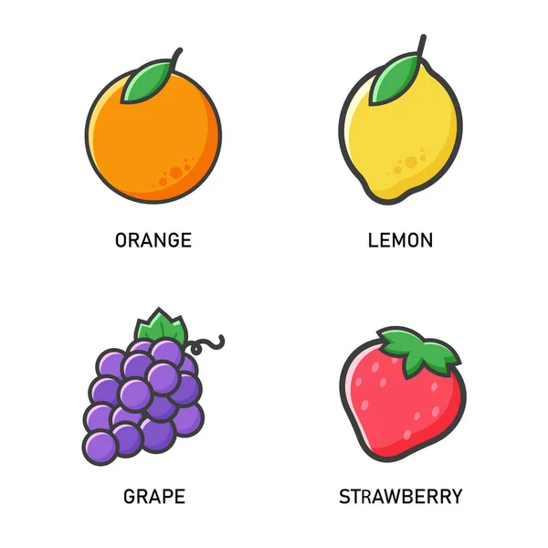 Fruit Icon Vector Oranges Lemons Grapes Strawberries Flat Style Looks — Stock Vector