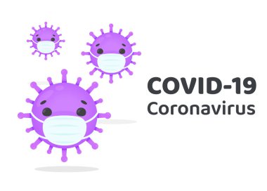 Corona virüsü çizgi film karakteri gribin yayılmasını önlemek için maske takıyor.