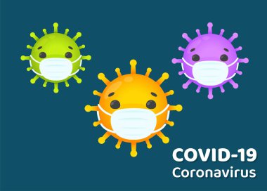 Corona virüsü çizgi film karakteri gribin yayılmasını önlemek için maske takıyor.