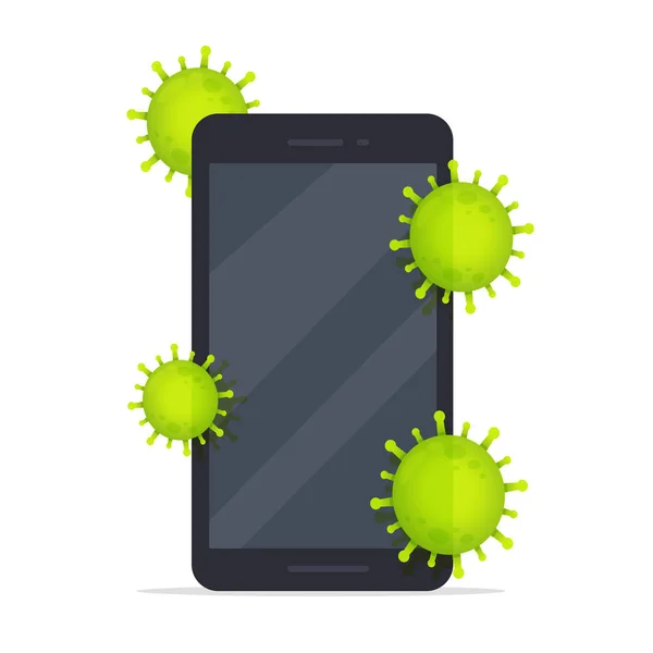 Virus Corona Caché Sur Les Téléphones Mobiles Concept Nettoyage Des — Image vectorielle
