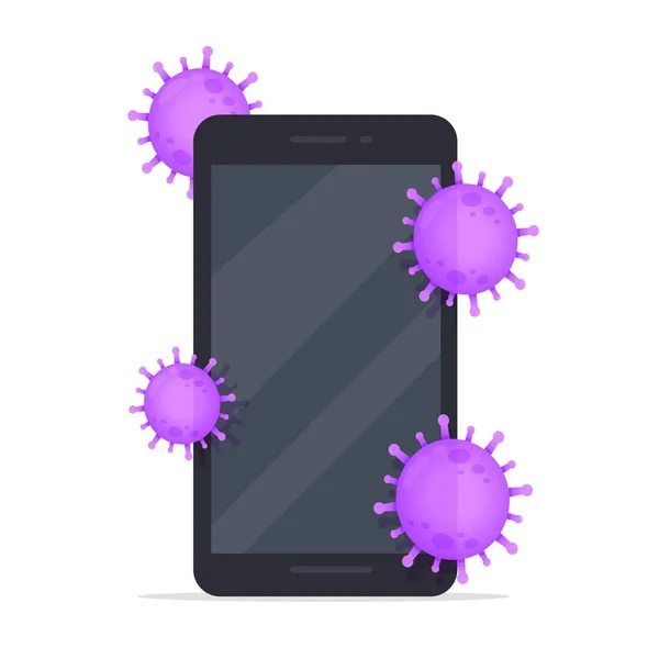 Virus Corona Escondido Teléfonos Móviles Concepto Limpieza Teléfonos Móviles Para — Vector de stock