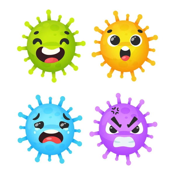 Corona Virus Kreslený Vektorový Výraz Šťastný Šokovaný Smutný Naštvaný — Stockový vektor