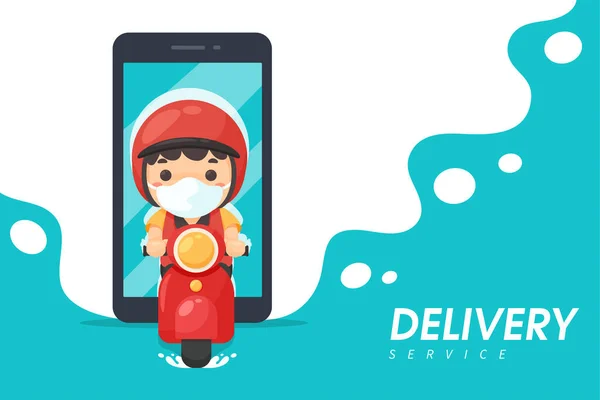 Dodavatelé Potravin Jezdit Motocykly Mobilních Telefonů Dodávat Produkty Zákazníkům Line — Stockový vektor