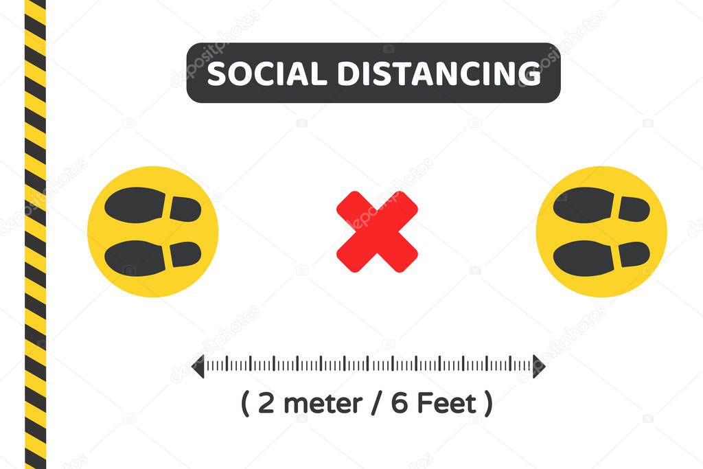 social distancing. Vector symbol on the ground to indicate the location of the queue Keep 2 meters away from others.