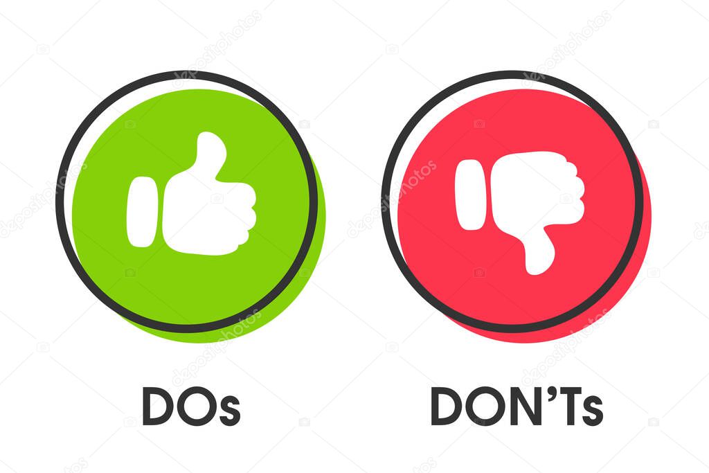 The thumb symbol holds up and down. For activities that do or don't do Isolated on white background.