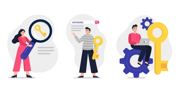 Conjunto de ilustração bonito no tema Search Engine Optimization . —  Vetores de Stock