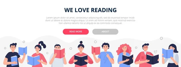 Eğitim eğlenceli olabilir. Farklı insanlar kitap okuyor, hem de ilgiyle. Modern daire tarzında vektör ilüstrasyonu kütüphaneler, kitap fuarları, mağazalar ve okullar tarafından kullanılabilir.