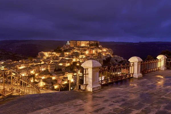 Panorama view of Ragusa Ibla old town at sunset. Sicily Italy