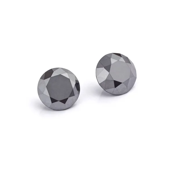 Diamants Noirs Paire Diamants Noirs Ronds Taille Brillant Isolés Sur — Photo