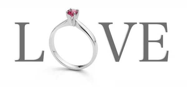 Pembe Tourmaline Solitaire Ring 'in yer aldığı Beyaz Arkaplanda Aşk Yüzüğü Çizimi