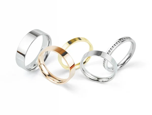 Grupo Anillos Boda Que Incluye Oro Rosa Oro Amarillo Anillo —  Fotos de Stock