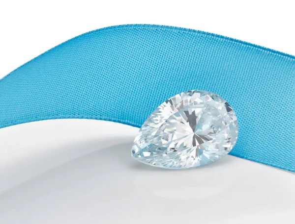 Pear Shaped Diamond Blue Ribbon Background — Stock Photo, Image