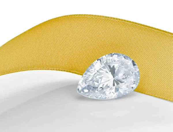 Diamant Forme Poire Sur Fond Ruban Jaune Moutarde — Photo