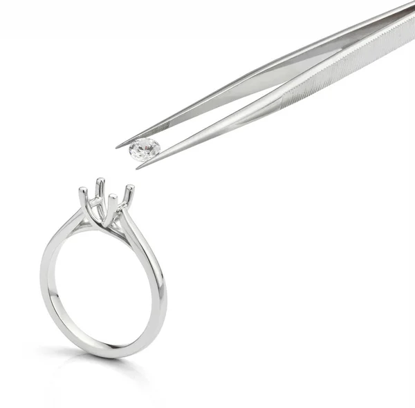 Ring Mount Engagement Ring Setting Diamond Held Tweezers — Stock Photo, Image