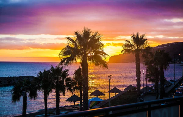 Zonsondergang Aan Kust Madeira Eiland — Stockfoto