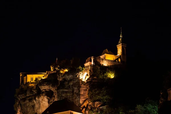 Vista Nocturna Del Santuario Rocamadour Lot Francia —  Fotos de Stock