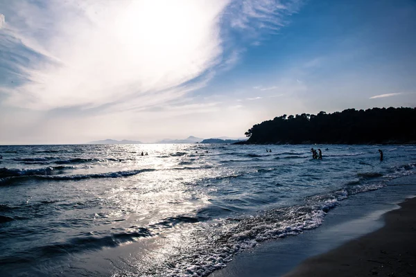 Costa Azul Puesta Sol Playa Bormes Les Mimosas Var Francia — Foto de Stock