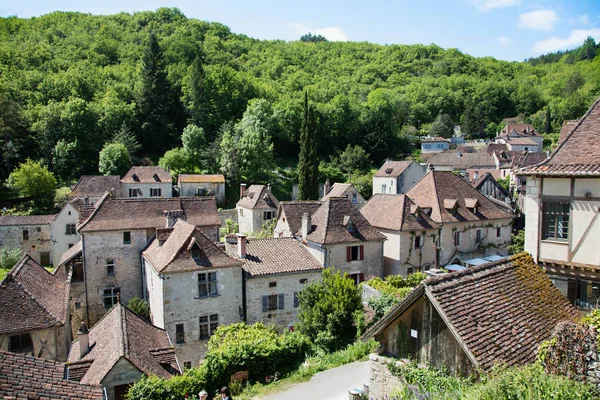 Village Saint Cirq Lapopie Lot Megye Languedoc Roussillon Midi Pireneusok — Stock Fotó