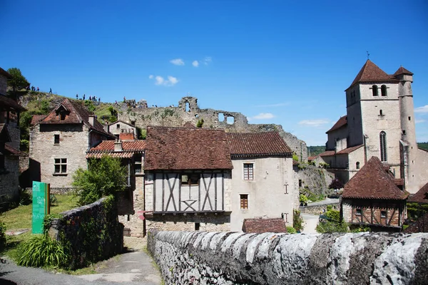 Village Saint Cirq Lapopie Departament Lot Langwedocja Roussillon Midi Pireneje — Zdjęcie stockowe