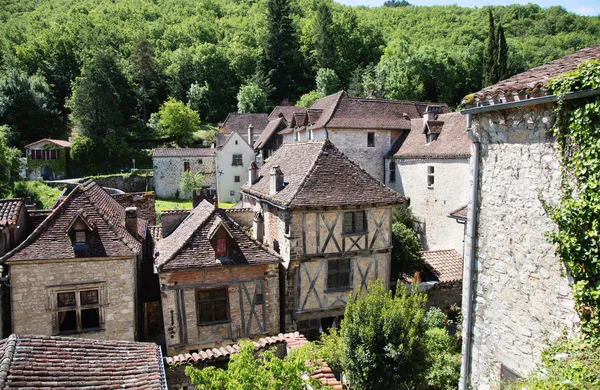 Village Saint Cirq Lapopie Lot Megye Languedoc Roussillon Midi Pireneusok — Stock Fotó