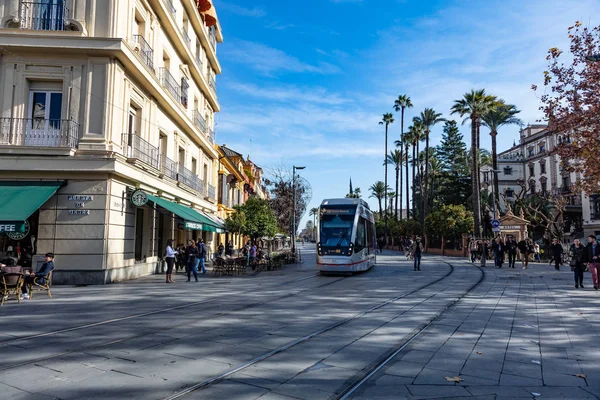 Pohled Tramvaj Avenida Jerez Sevilla Andalusie Španělsko — Stock fotografie