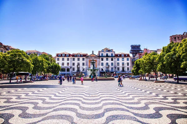 Plats Dom Pedro Rossio Square Lissabon Portugal — Stockfoto