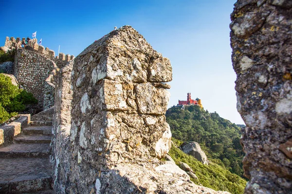 Pohled Část Zdi Maurského Hradu Sintra Lisabon Portugalsko — Stock fotografie