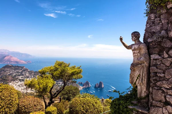 Vista Mar Estátua Imperador Agosto Das Alturas Monte Solaro Anacapri — Fotografia de Stock