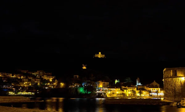 Vue Nuit Sur Collioure Fort Saint Elme Languedoc Roussillon France — Photo