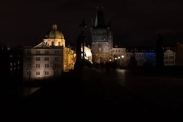 Vista Ponte Carlos Noite Cidade Velha Stare Mesto Praga Boêmia — Fotografia de Stock