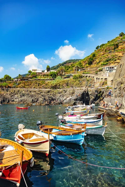 Manarola Liguria Ιταλία Αύγουστος 2018 Θέα Στη Θάλασσα Λιμάνι Και — Φωτογραφία Αρχείου