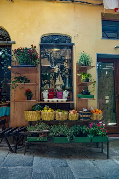 Portovenere Cinque Terre Liguria Olaszország 2018 Augusztus Gyümölcs Zöldségkilátás Utcán — Stock Fotó