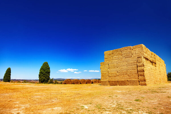 Block of straw in a field, Tuscany, Italy