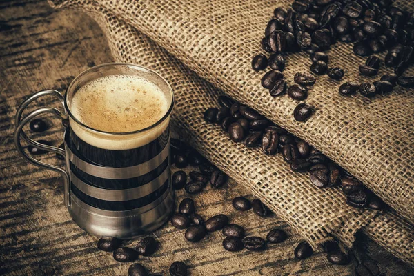 Café Expreso Sobre Una Vieja Mesa Madera — Foto de Stock