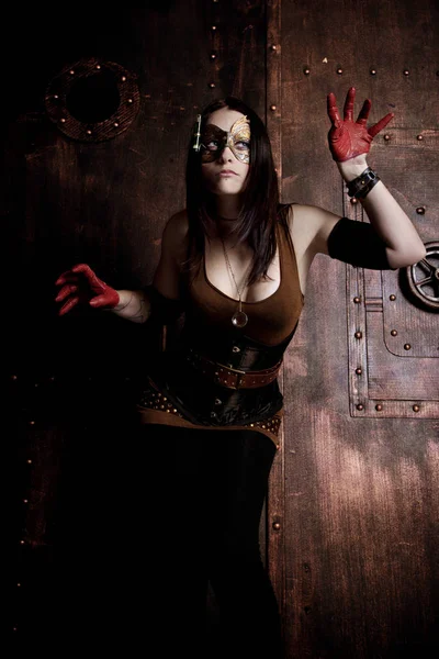 Jeune Femme Steampunk Avec Masque — Photo