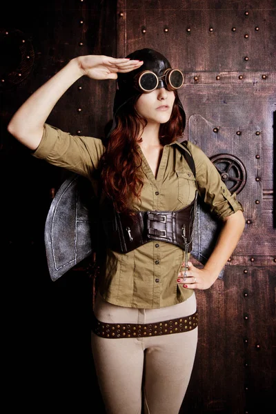 Mujer Joven Aviador Steampunk — Foto de Stock